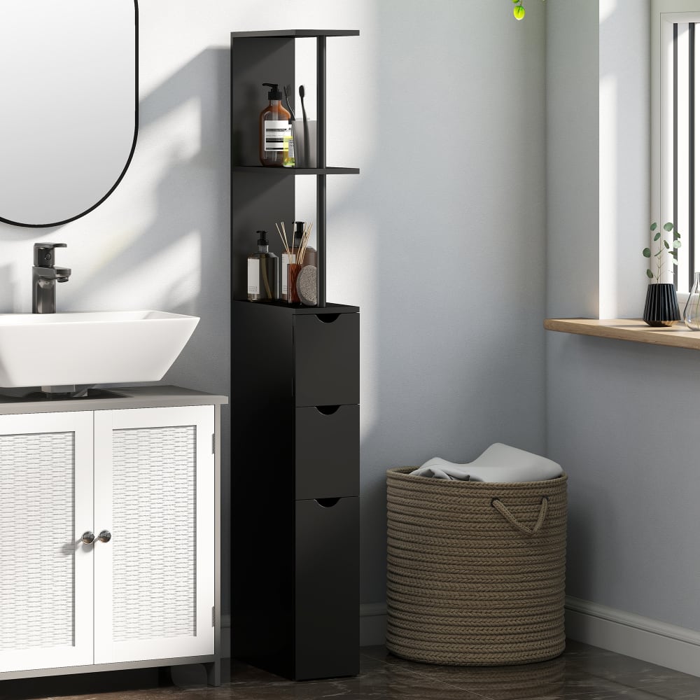 Homcom Meuble colonne salle de bain avec tiroirs en mdf noir Noir 33x137x15cm