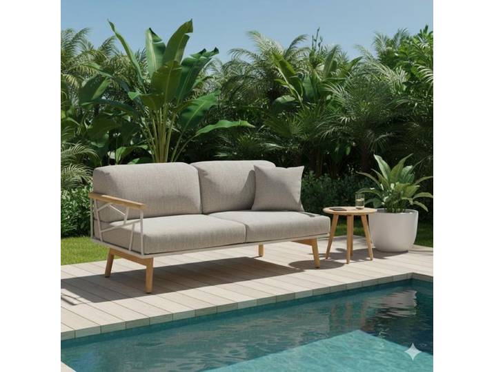 Zebra Solena Gartenloungesofa Edelstahl/Teak/Sunproof Taupe Sand