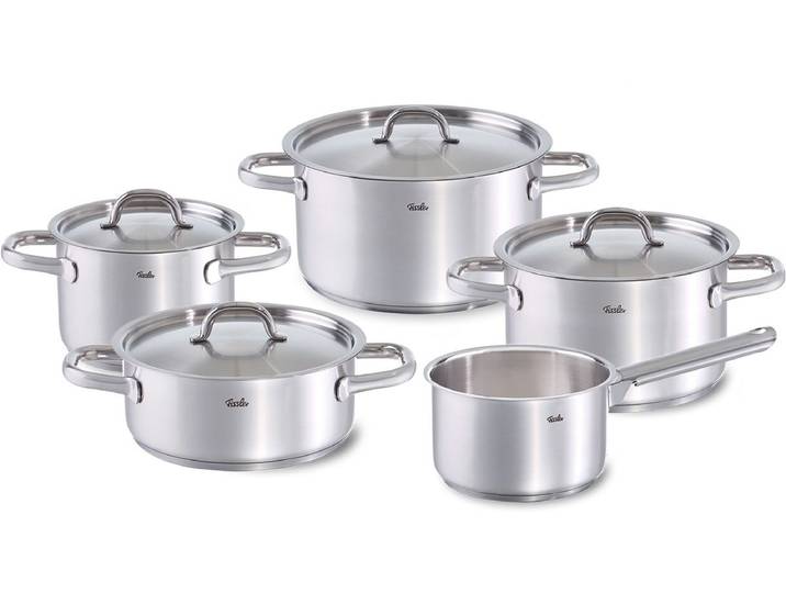 Topf-Set FISSLER Family Line , silber (edelstahlfarben), Töpfe, Topf-Set, extra breiter Schüttrand