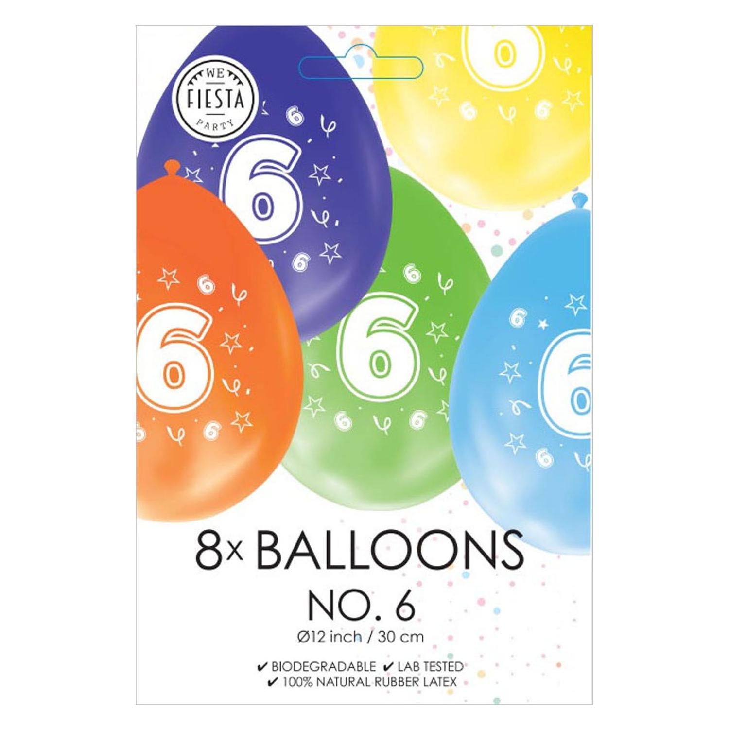 Globos Europe Luftballons 2-seitig bedruckt Zahl 6, 8 Stk. (8x) (38860506)