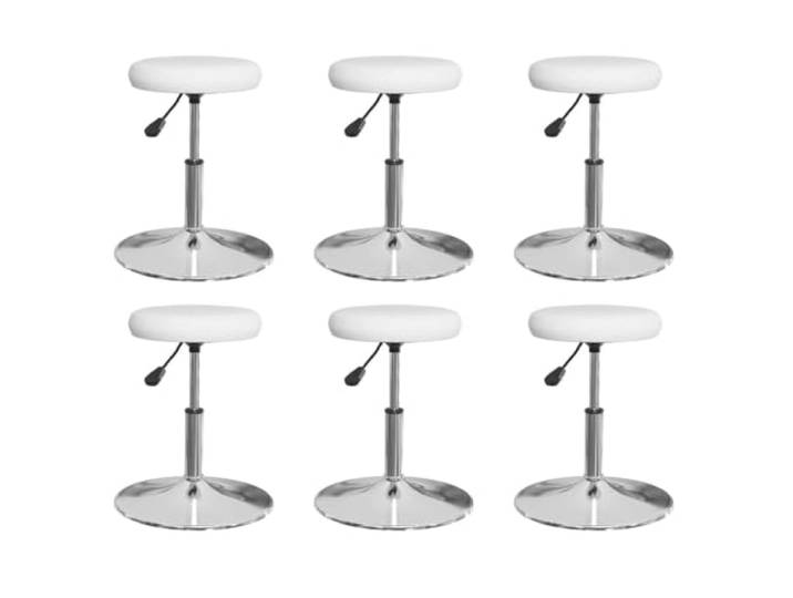 6 Stück Esszimmerstühle Weiß Kunstleder mit Gasdruckfeder höhenverstellbar 360 Grad drehbar, verchromtes Stahlgestell, pflegeleichtes Kunstleder, maximale Belastung 110 kg, zeitloses Design