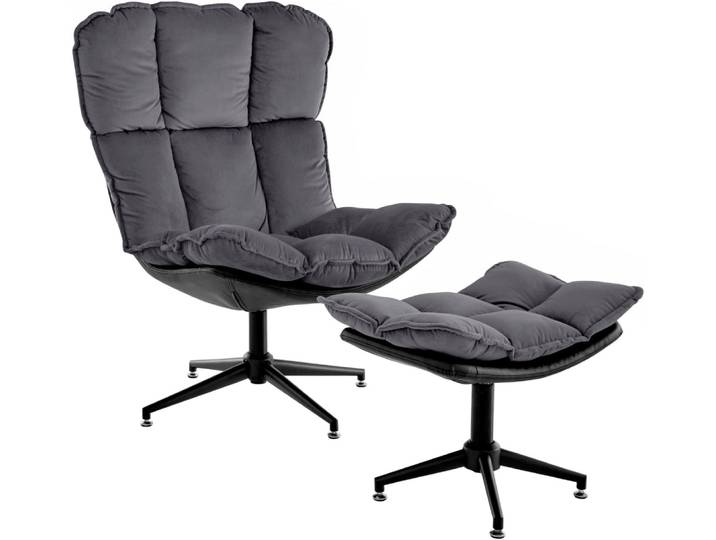 Fauteuil lounge avec repose-pieds en velours anthracite