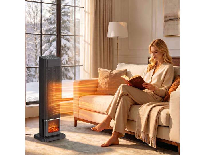 HOMCOM Chauffage Céramique 2000W Flamme Télécommande Oscillant