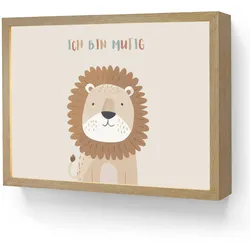 WANDLEUCHTE MIT AKKU Löwe - Beige - Tier - Mutig - Zitat LED 40x30 cm Wandlampe