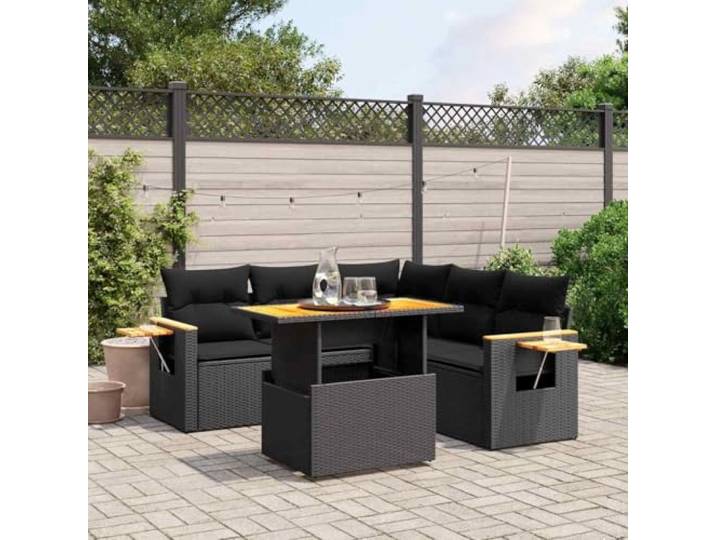 YUTAASU 6-TLG. Poly Rattan Sofagarnitur Schwarz mit Kissen