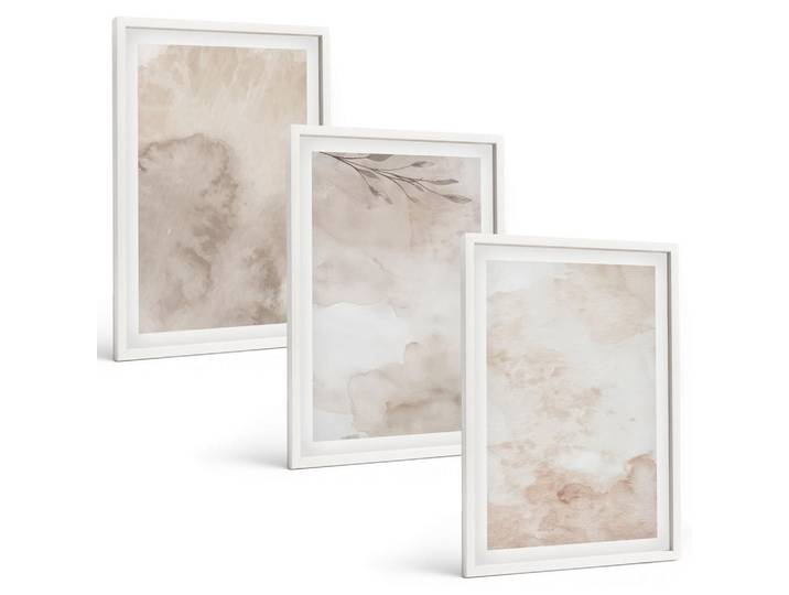Tulup Bilder SET 3er Set - 40x60 cm Weißer Rahmen - Verschüttete Boho-Aquarellfarben, Kunststoff, Rechteckig, 40x60 cm, gerahmt, Bilder & Rahmen, Bilder