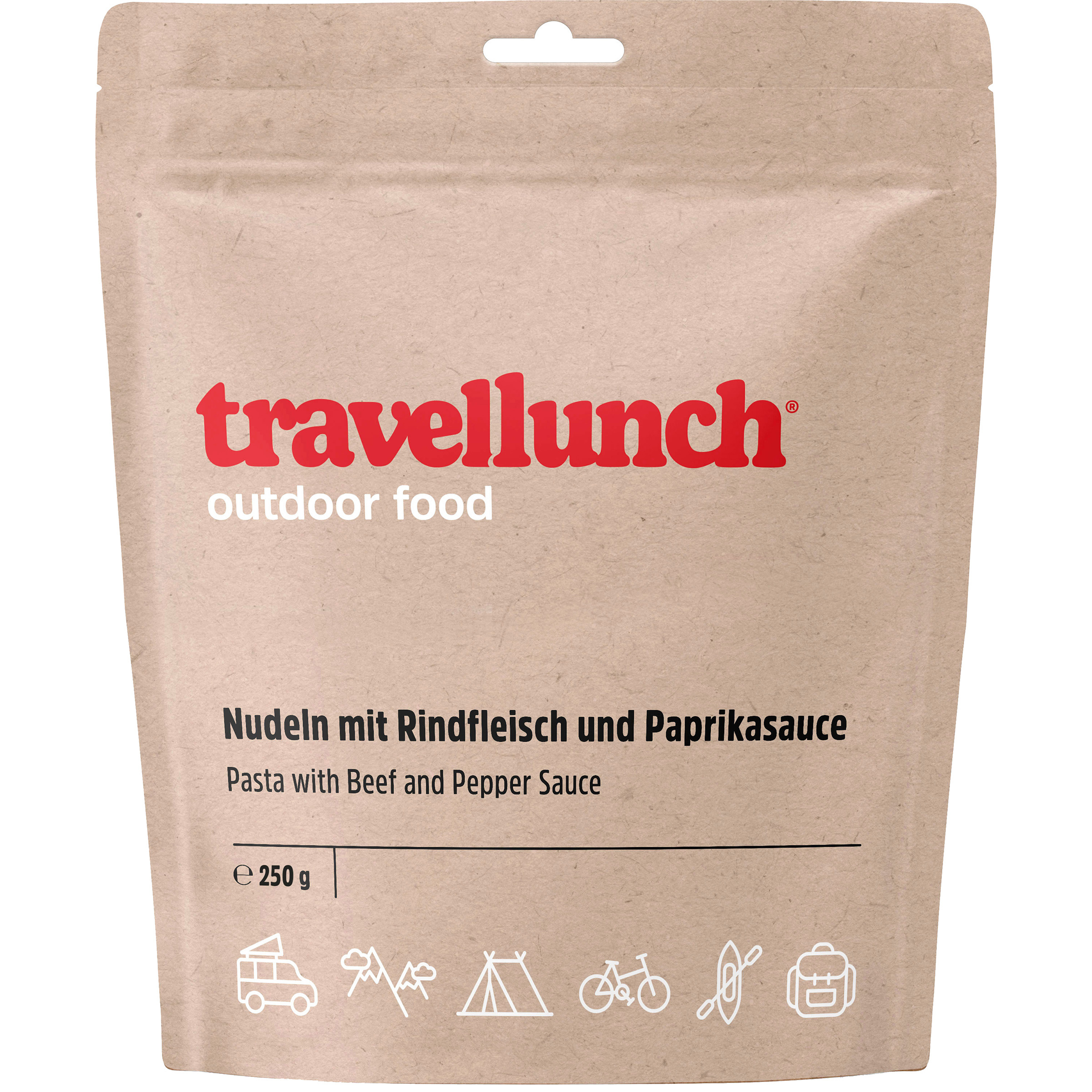 Travellunch Nudeln mit Rindfleisch und Paprikasauce Trekkingnahrung Größe 250G