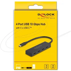 Delock USB 10 Gbps USB Type-C Hub mit 4 x USB Type-C Buchse (USB-C, 4 Ports), Dockingstation + USB Hub, Schwarz