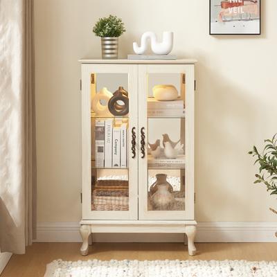 DEVERA 2 Doors Curio Cabinet with Tempered Glass Doors