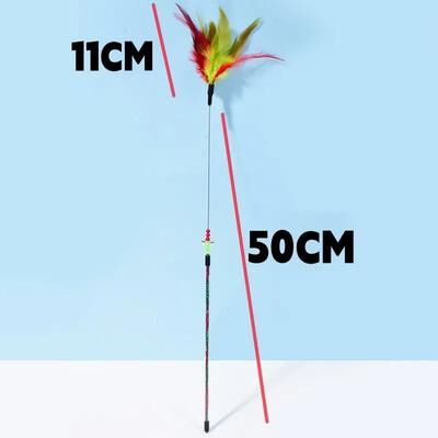 Uplift Picks Peacock Feather Cat Teaser Wand Interactive Spring Toy For Cats And Kittens red