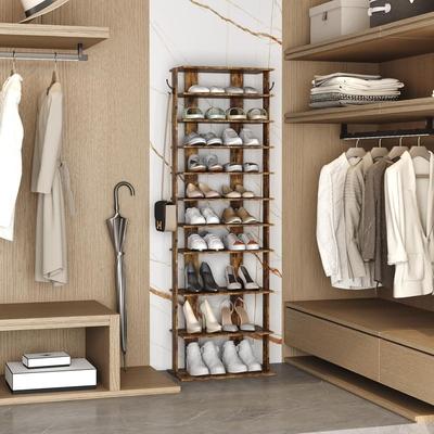 BlackTag "62"" Wooden 10-Tier Double Row Shoe Storage Rack"