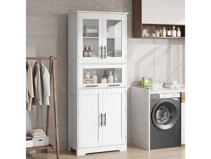 Armoire de salle de bain haute - PROMIRACAL - Colonne - 170 cm - 5 compartiments - Blanc