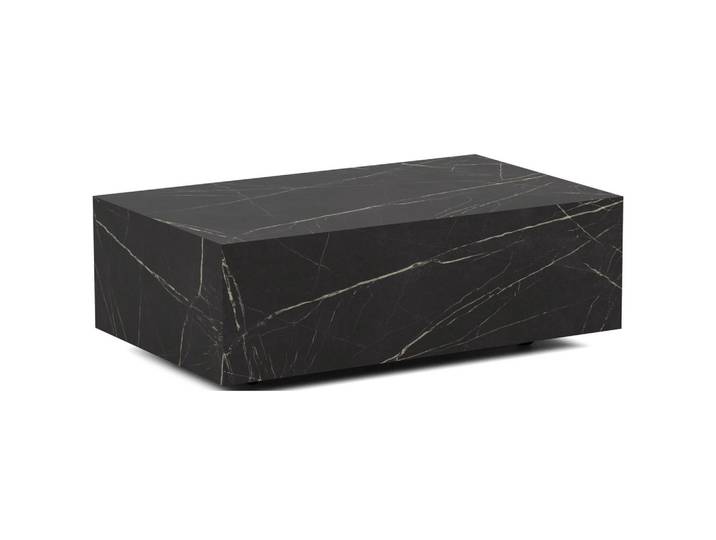 COUCHTISCH Noma Rechteckig in Marmor Schwarz, Blockform mit versteckten Rollen 90/55/28 cm