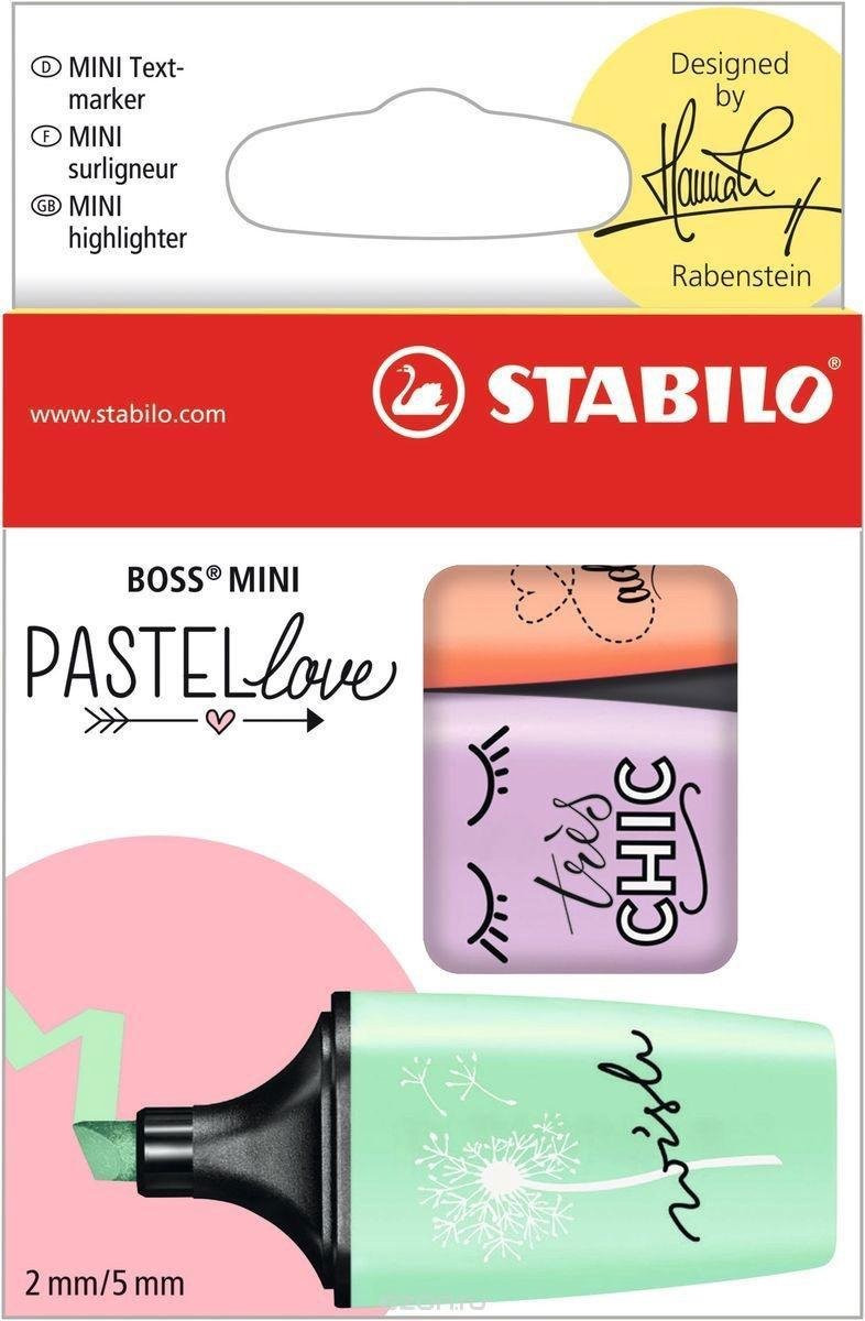 STABILO BOSS MINI Pastellove markeerstiften, 3 stuks in geassorteerde pastelkleuren