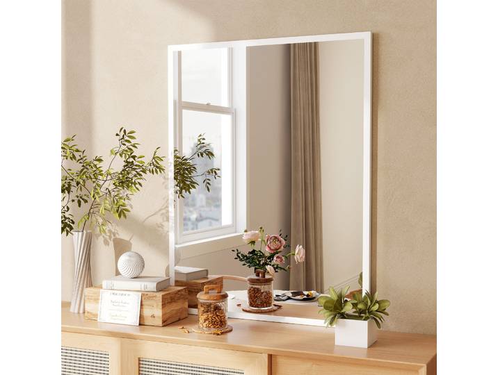 HOMCOM Miroir Mural 90x70cm Cadre Bois Blanc Salle de Bain