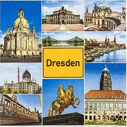 Home Fashion, Dresden Sights, Lunch-Servietten aufgefaltetes Maß 33 cm x 33 cm, im Viertelfalz, 20 Stück pro Pack, 12 Pack pro Karton