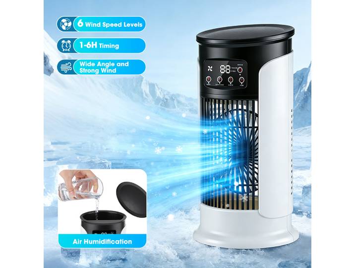 Ventilateur de climatisation de bureau 300ML, ventilateur de refroidissement à eau/glace, 6 vitesses, petit climatiseur humidificateur avec lumière ambiante