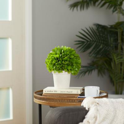 Arcilla Elemental - Green Faux Foliage Boxwood Topiary Indoor Outdoor Artificial Foliage Ball with Beige Paper Pot - 8 x 8 x 10