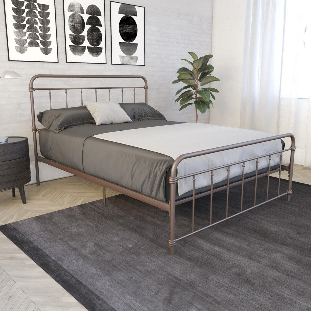 Three Posts Aanya Bed Classic Steel Grey Performance Velvet Double (4'6)
