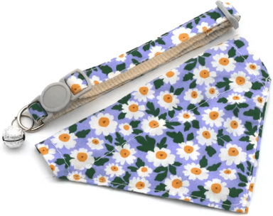 Inspire Picks Daisy Charm Adjustable Pet Bandana Collar For Cats & Small Dogs blue With Bandana