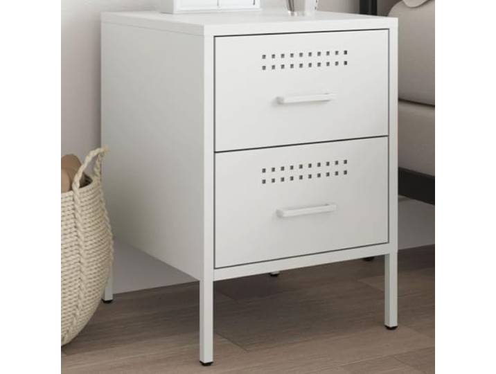 HEFZGDB Industrie-Stil Nachttisch Weiß 36x39x50,5 cm Stahl mit 2 Schubladen Stauraum, Stabiles Gestell Multifunktionaler Beistelltisch für Wohnzimmer oder Büro,