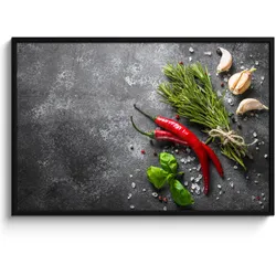 POSTER MIT RAHMEN Pfeffer - Kräuter - Gewürze - Beton 120x80 cm