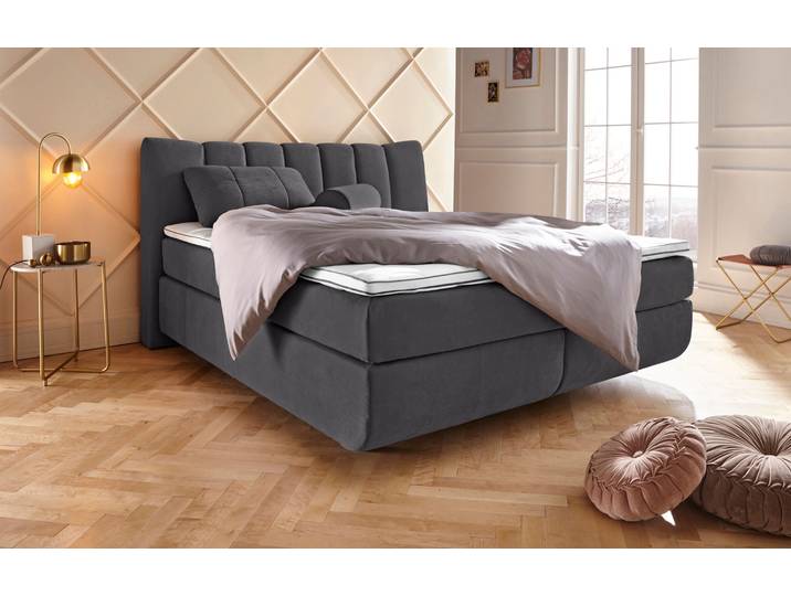 Boxspringbett, Polyester, Braun (Mud), 190×221 cm, Bodenfrei, H2 & H4, Leonique