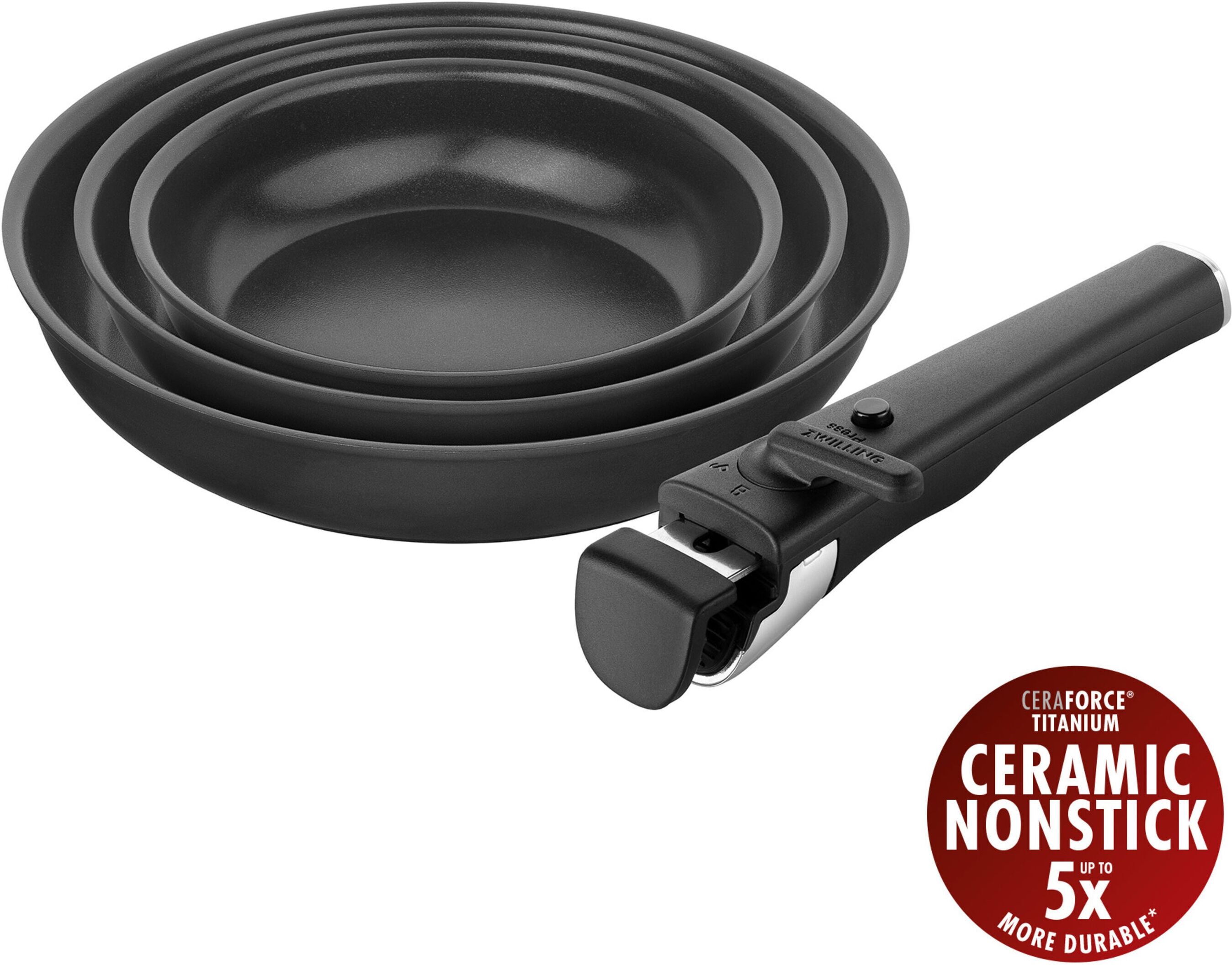 Zwilling Set de 3 sartenes aluminio + mango extraíble Unlock . Negro