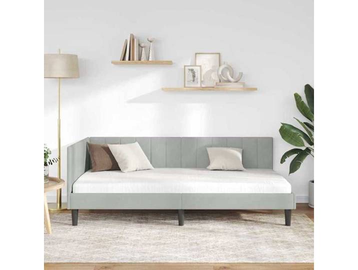 BEAU Cadre de lit d'angle - SARAZYJ - Design en L - Lit de repos - Lit de jour - Gris clair 90cm x 190cm Velours - 52024