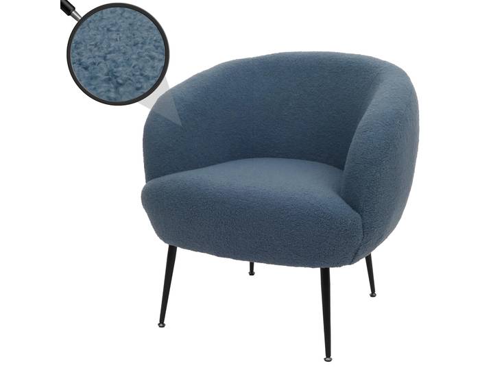 Lounge-Sessel HWC-O37, Cocktail-/Clubsessel Polstersessel Sessel, Stoff/Textil Bouclé (330g/m²) Metall MVG Blau