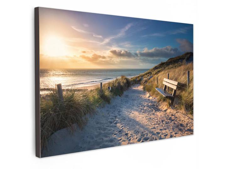 MuchoWow Leinwandbild - Sonnenuntergang - Strand - Düne - Gras - Ufer - 90x60 - Deko Wohnzimmer, Sandfarben, Textil, Kiefer, Abstrakt, Rechteckig, 90x60 cm, gerahmt, Bilder & Rahmen, Bilder, Wandbilder