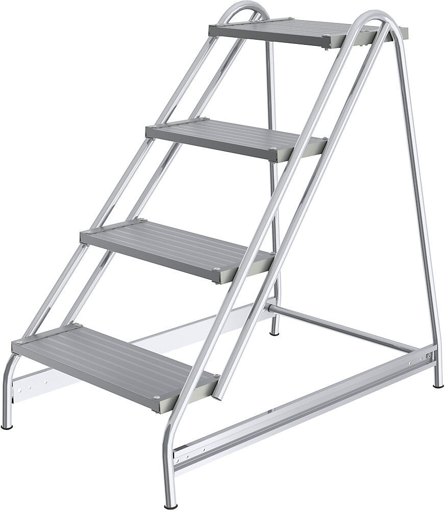 Aluminium-Arbeitspodest, Stufen aus geriffeltem Aluminium, einseitig begehbar, 4 Stufen MUNK