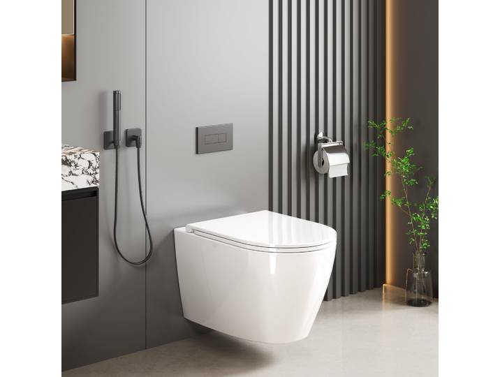 Toilettes sans monture avec couvercle de toilette à fermeture douce, toilettes murales, toilettes sans monture avec couvercle de toilette à fermeture douce, avec chasse d'eau efficace