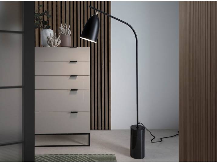 Lampadaire en marbre noir et acier noir