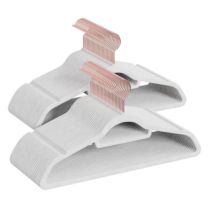 JOYFURNOS Set van 50 Fluwelen kledinghangers met zwarte draaibare haak, antislip en ruimtebesparend, Wit