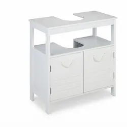 Relaxdays Waschbeckenunterschrank, 2 Fächer, Siphon-Aussparung, Seilgriffe, Badezimmerschrank, HBT 60 x 60 x 30 cm, weiß