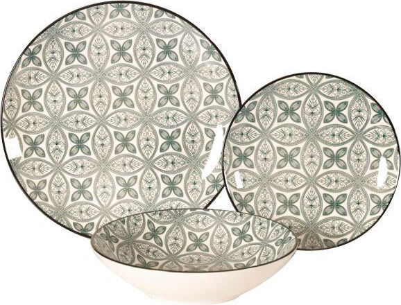 xtra Wk8583 Servizio Piatti 18 Pezzi In Porcellana Maiolica Colore Verde - Wk8583