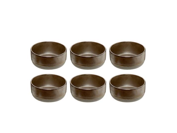 Aida Schüsselset Raw, Braun, Keramik, 6-teilig, rund, 6 cm, Geschirr, Schalen & Schüsseln, Schüsselset