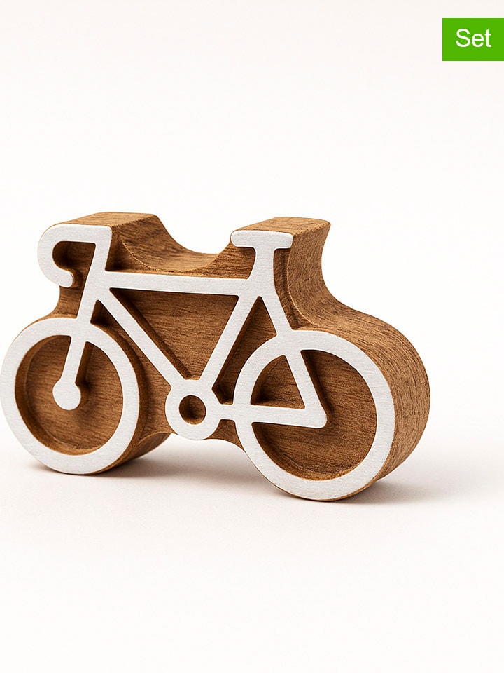 Samimi 2er-Set: Blockdruck-Stempeln ''Bicycle'' in Natur/ Weiß - (L)7 x (B)4,5 cm - onesize