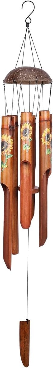 Bamboe Windgong met Kokosnoot Kroon voor Buiten - Natuurlijk - Hoogte: 97 cm