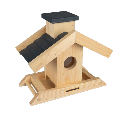 Vogelhaus WINDHAGER "Finca, Futterspender aus Kiefernholz", braun (natur), B:29cm H:25cm T:16,5cm, Holz teilmassiv, Tierhäuser, Futterstation mit Sitzstangen, Füllvolumen ca. 1,25 Liter