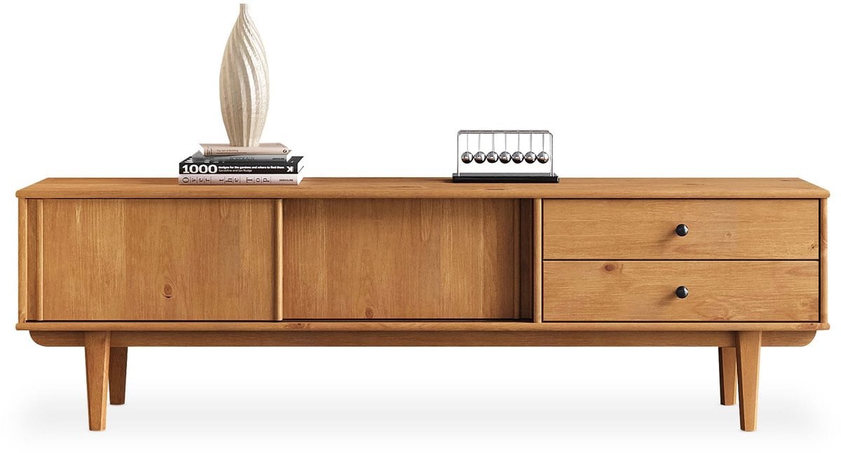 Lowboard SIMONA 175 cm van massief hout met eiken afwerking
