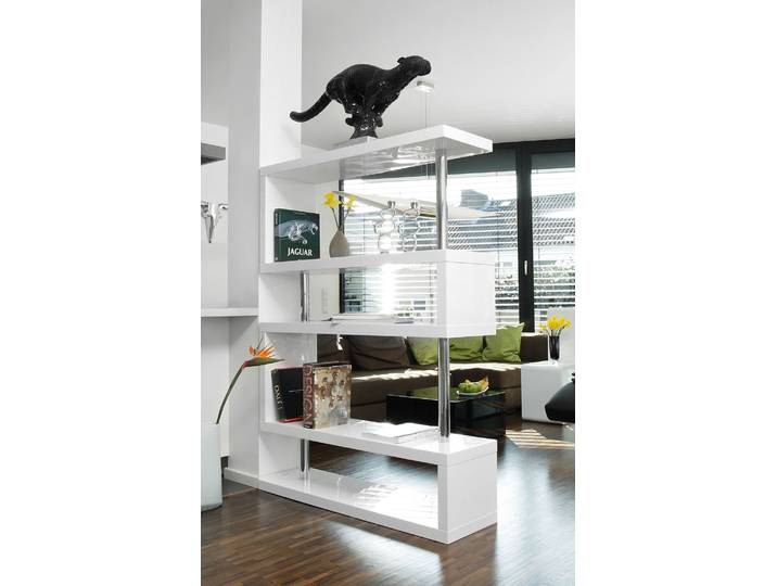 Raumteilerregal SALESFEVER Levanto Regal mit Stil , weiß, B:120cm H:165cm T:35cm, MDF, Metall, Regale, 2-in-1 Raumteiler: Stilvolles Regal mit Hochglanzoberfläche