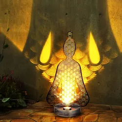 Garten Deko draußen Figuren Solar Buddha Solarlampen für außen, IP44, Akku, Metall Kunststoff, 1x LED 2700K, LxBxH 19x12x36cm