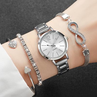 Youfap Market Elegant Women's Light Luxury Quartz Watch, Casual Sports Style, Stylish Bracelet Watch silver