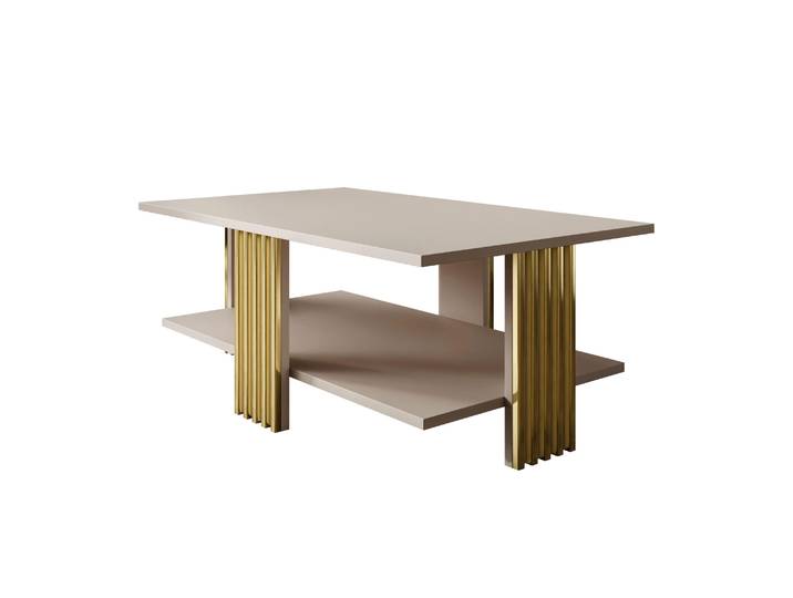 Couchtisch SAPHIRA GOLD mit Ablageboden, Kaschmir / Goldglanz