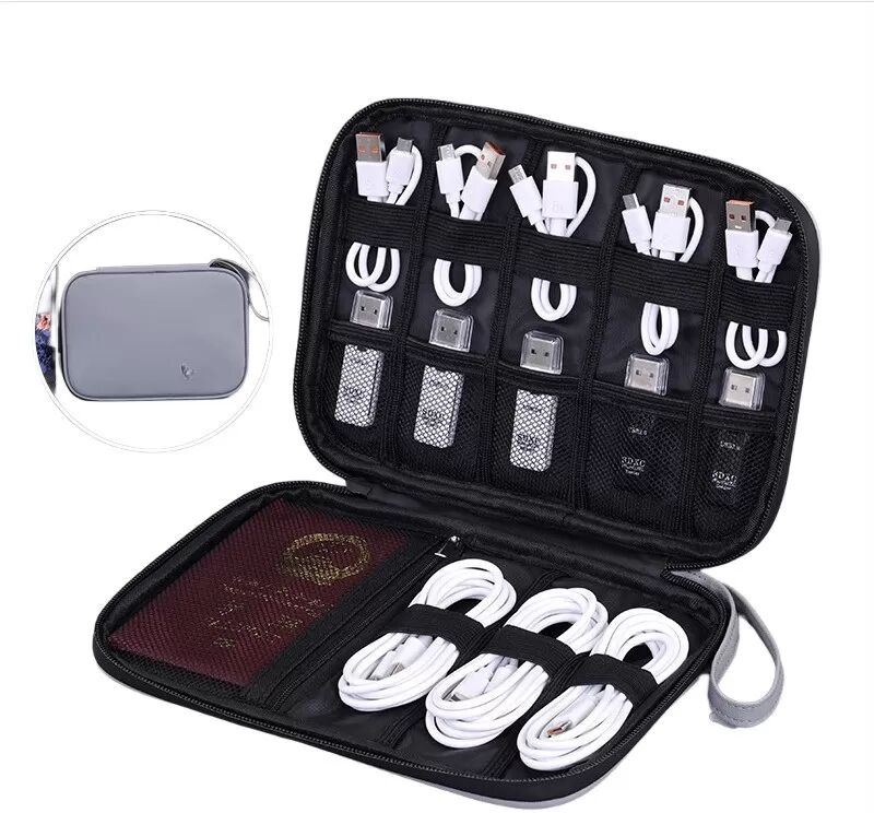 INF Tragbare digitale Aufbewahrungstasche – Universeller Zubehör-Organizer für Kabel, USB-Sticks, Ladegeräte und Dokumente Grau
