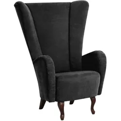 HOCHLEHNSESSEL Kailey Bezug Velourstoff Buche nussbaum dunkel / schwarz