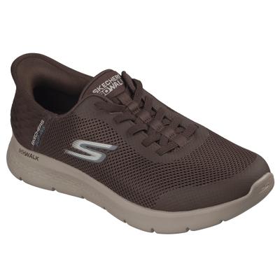 Slip-On Sneaker SKECHERS "GO WALK FLEX-HANDS UP", Herren, Gr. 40, Textil, braun (dunkelbraun), Schuhe, Schlupfschuh, Halbschuh, Freizeitschuh, mit Gummizug, Slip ins