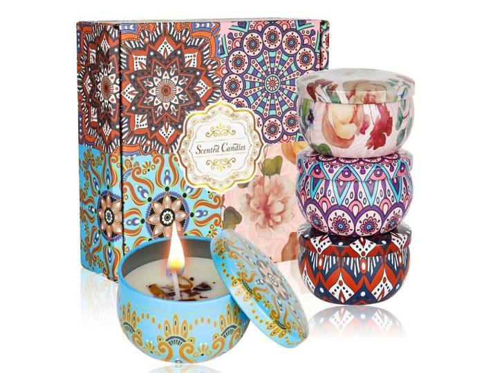 Duftkerzen 4-teiliges Set Sojawachs Aromatherapie, Mehrfarbig, Paraffin, 4 cm, Dekoration, Kerzen & Kerzenhalter, Duftkerzen
